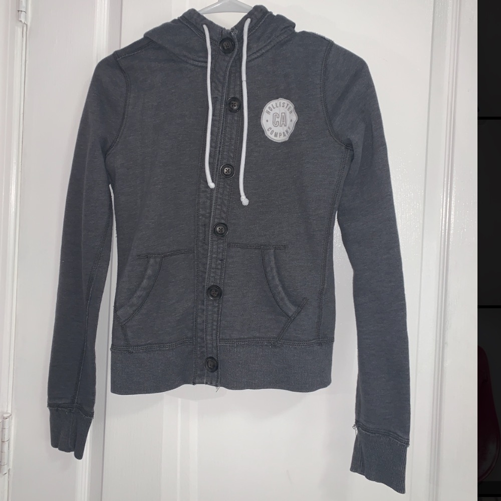 Dark gray, button down jacket